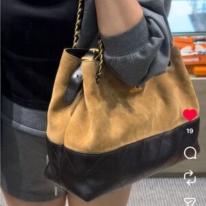 Chic Tan and Black suede Shoulder Bag